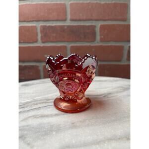 Fenton Style Ruby Red Carnival Glass Daisy Button Toothpick Holder 3" Votive